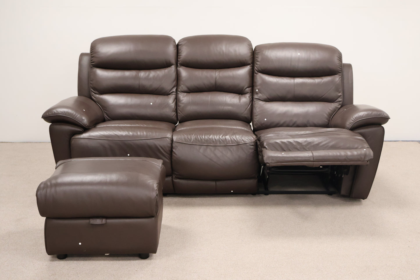 Brown Leather Recliner With Footstool