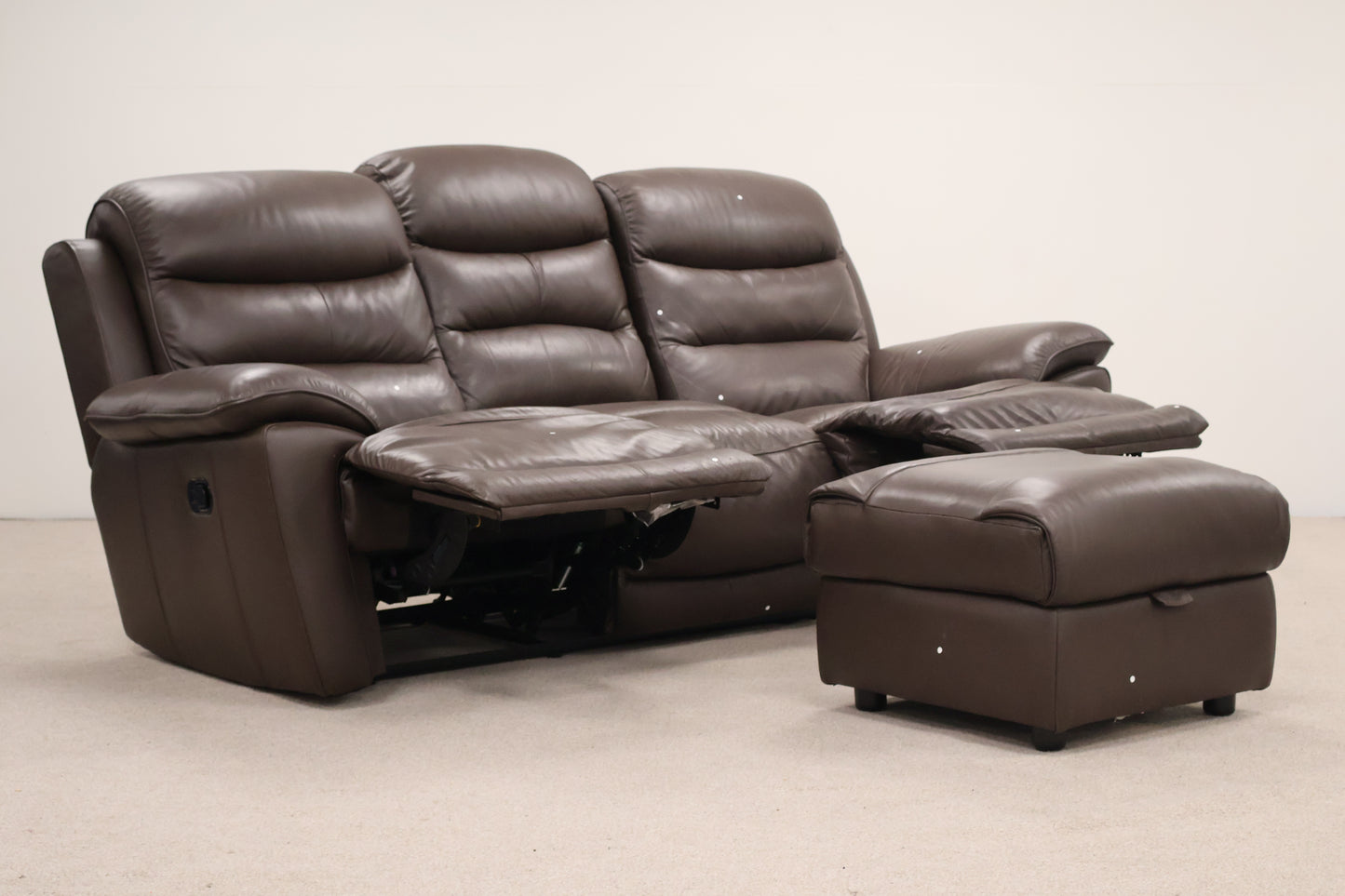 Brown Leather Recliner With Footstool