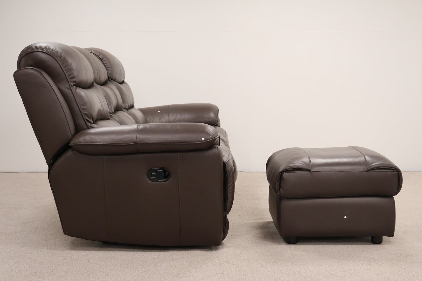 Brown Leather Recliner With Footstool