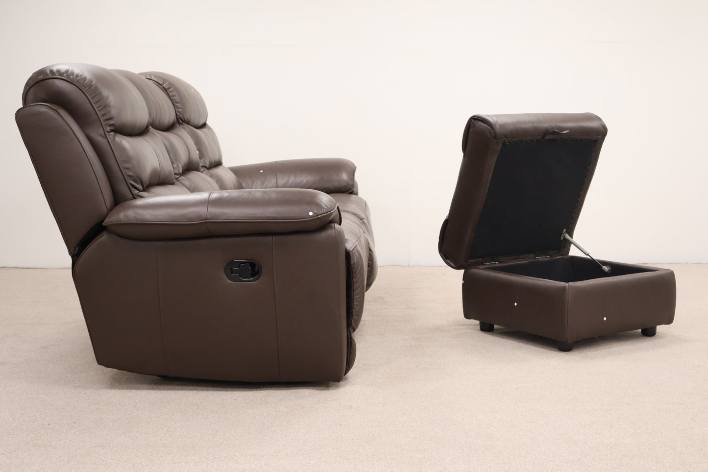 Brown Leather Recliner With Footstool