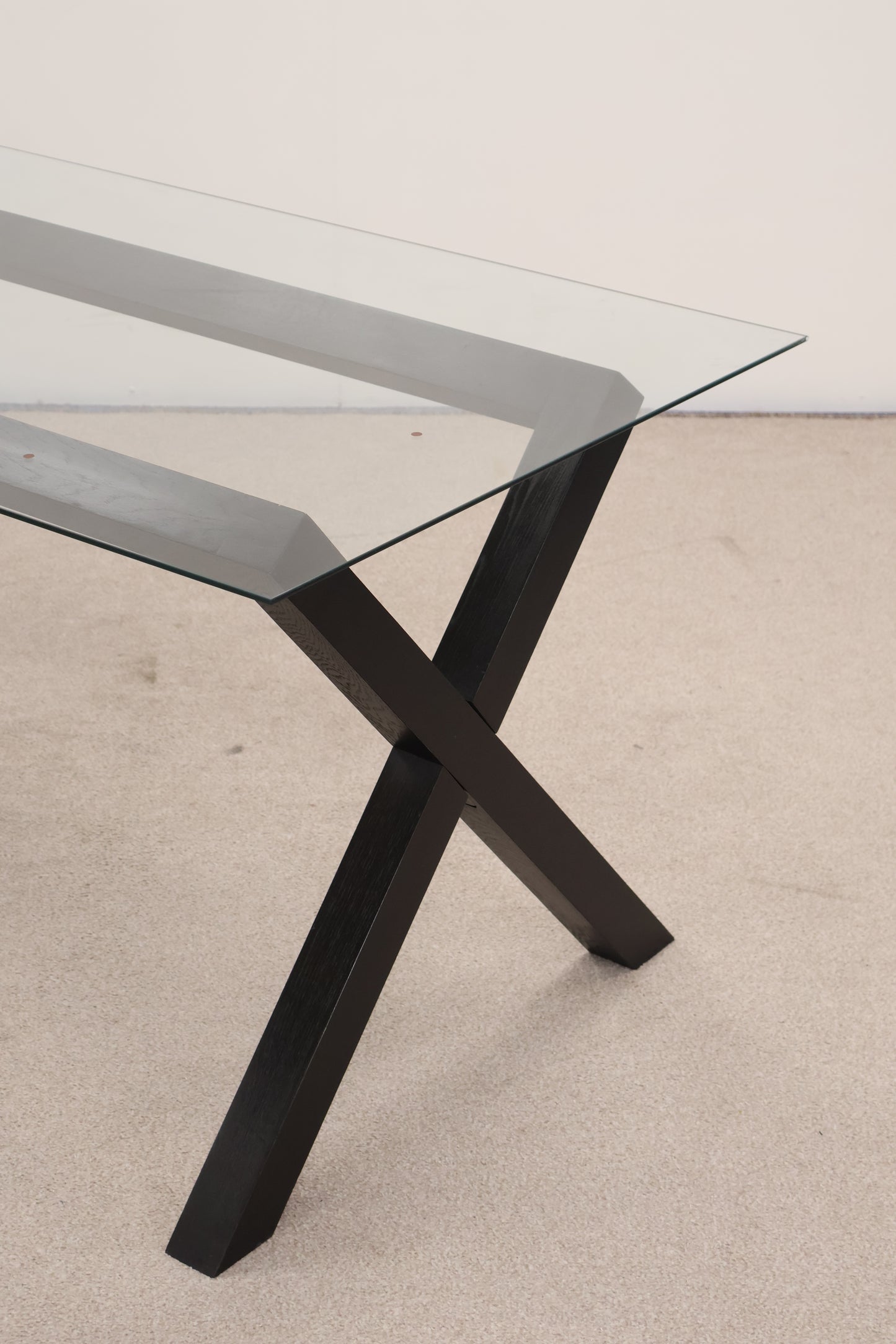 Glass Dining Table with Dark Wooden Base