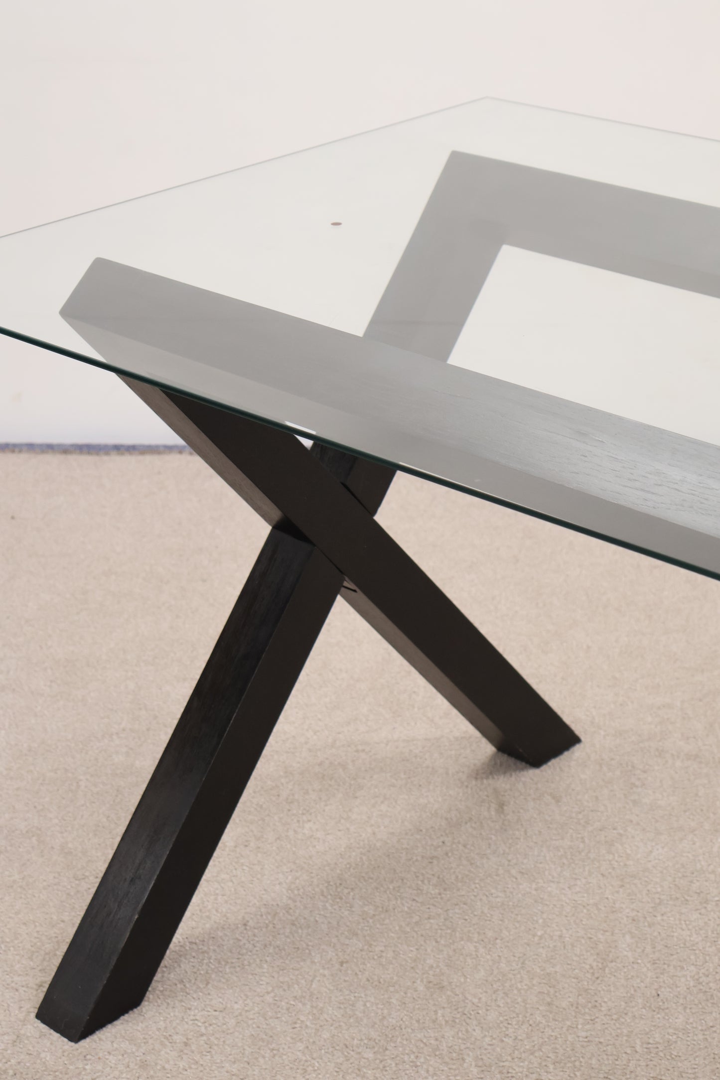 Glass Dining Table with Dark Wooden Base