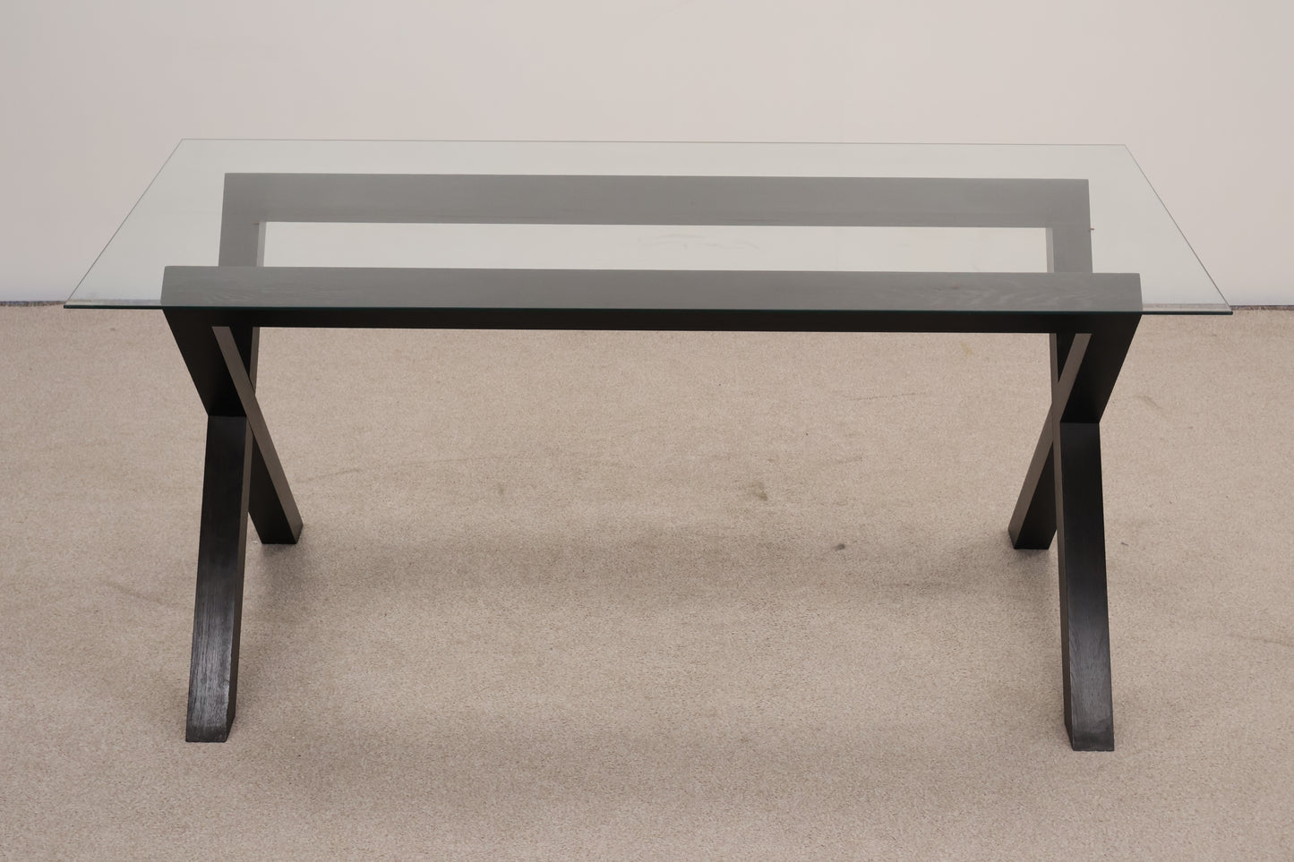 Glass Dining Table with Dark Wooden Base
