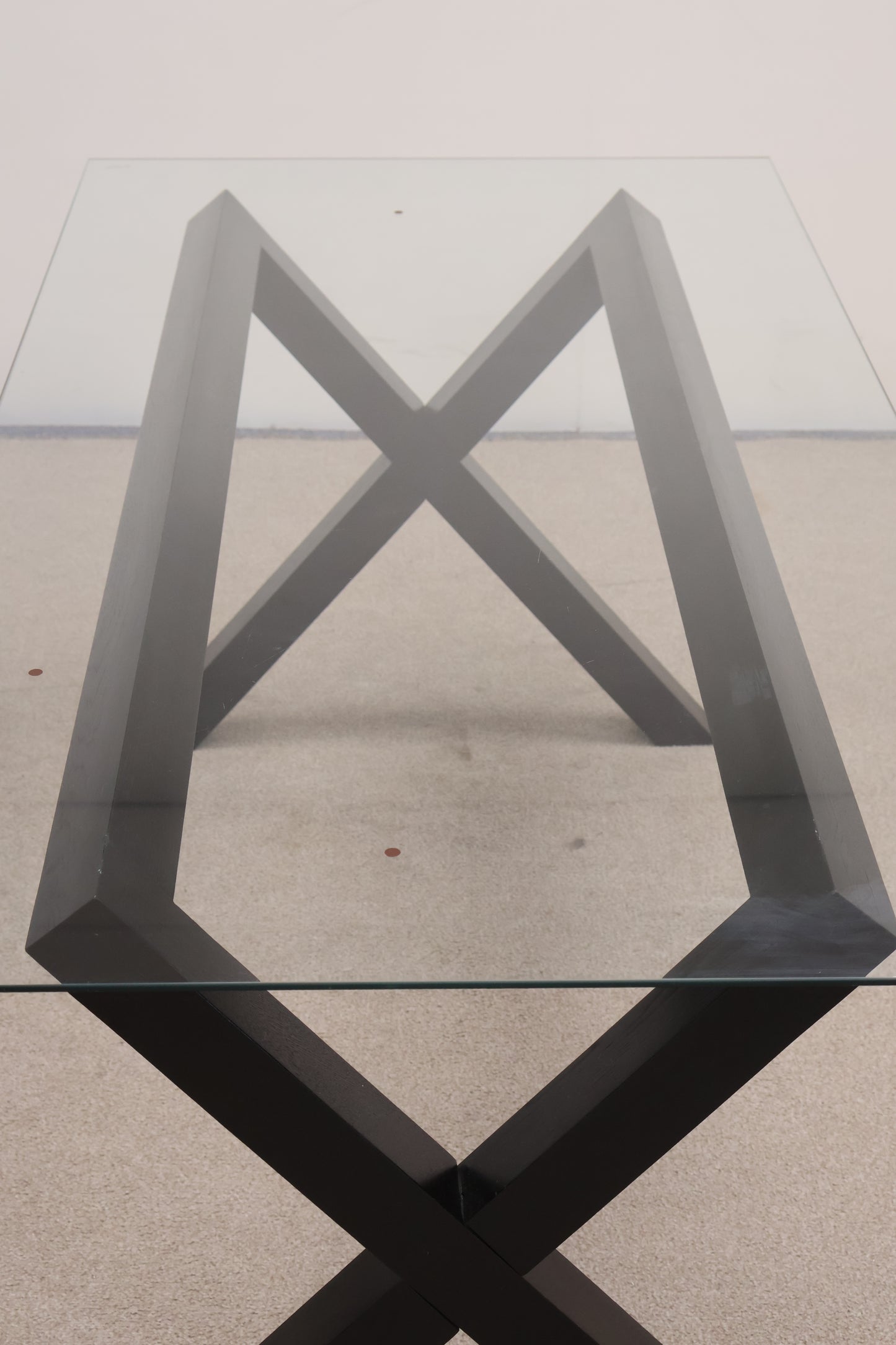 Glass Dining Table with Dark Wooden Base