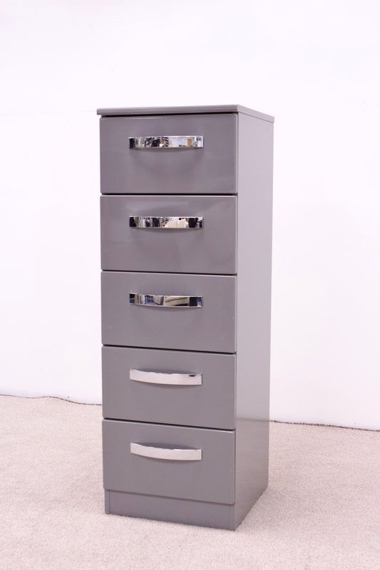 Tall Grey Gloss Chest of Drawers