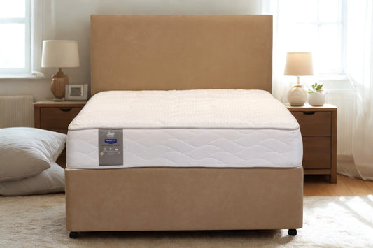 Double Divan Bed & Matching Headboard with Mattress by 'Sealy'.