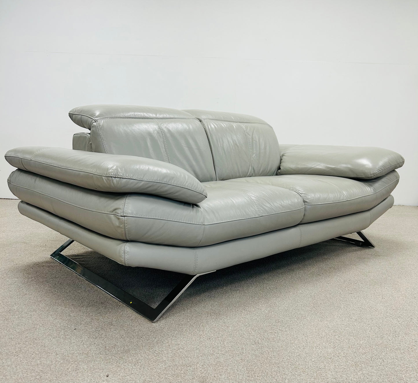 Grey Two Seat Leather Sofa