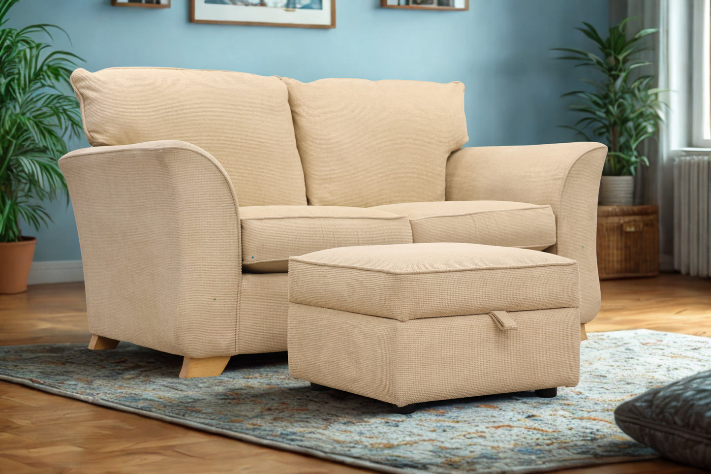 Cream Sofa and Footstool