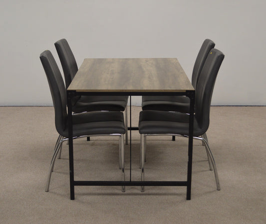 Dining Table and Four Grey Leather Chairs
