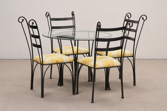 Metal Base Table with Glass Top and Four Matching Chairs