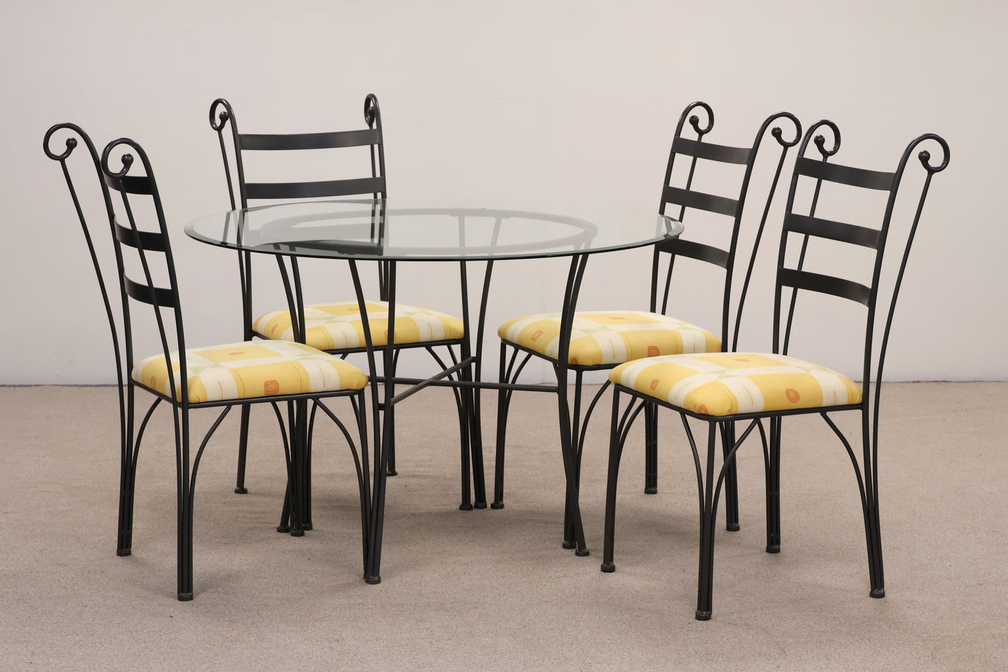 Metal Base Table with Glass Top and Four Matching Chairs
