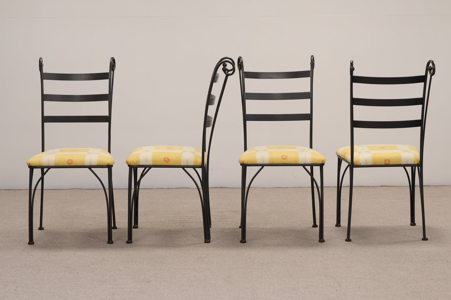 Metal Base Table with Glass Top and Four Matching Chairs