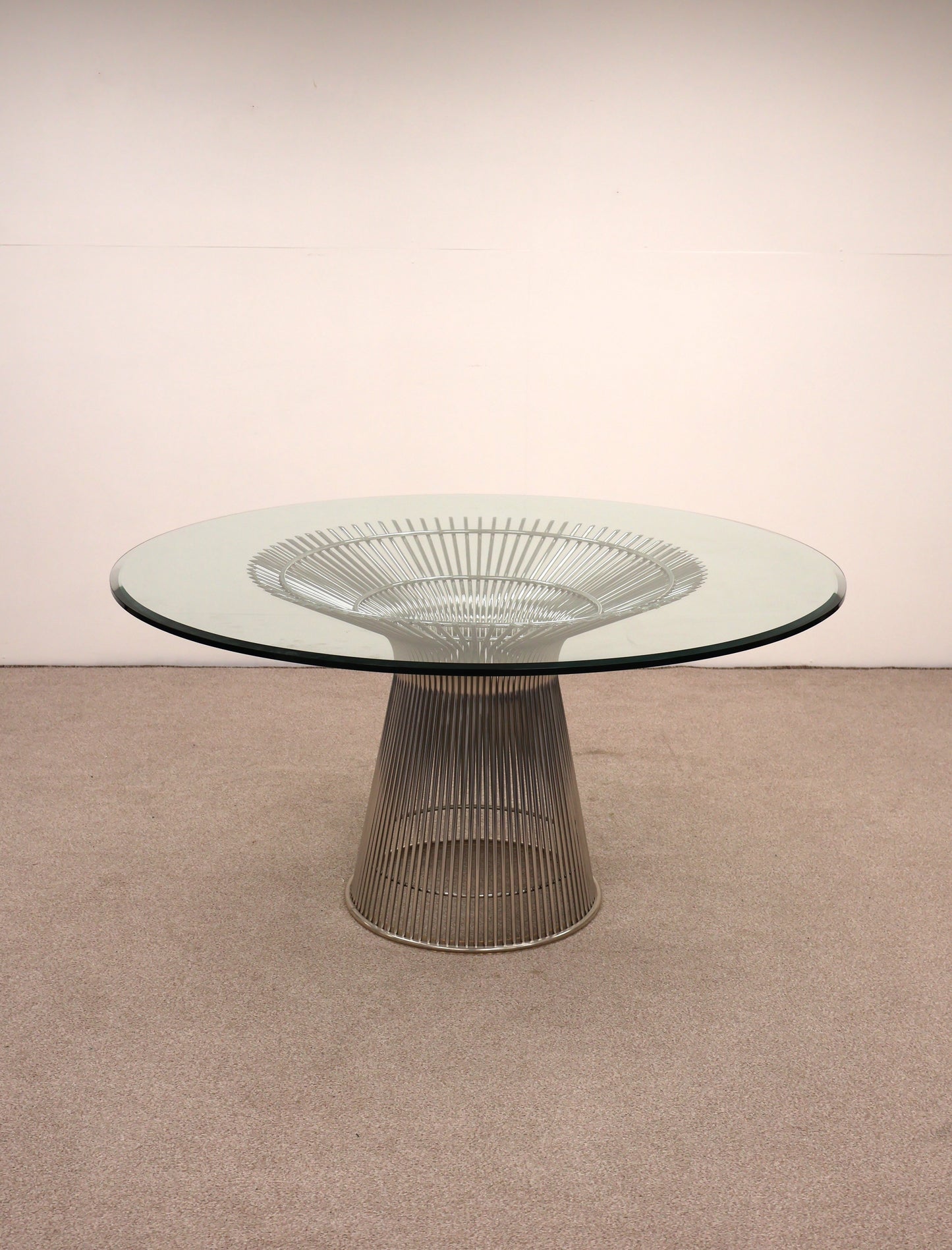 Circular Glass Table with Ornate Chrome base and Chairs