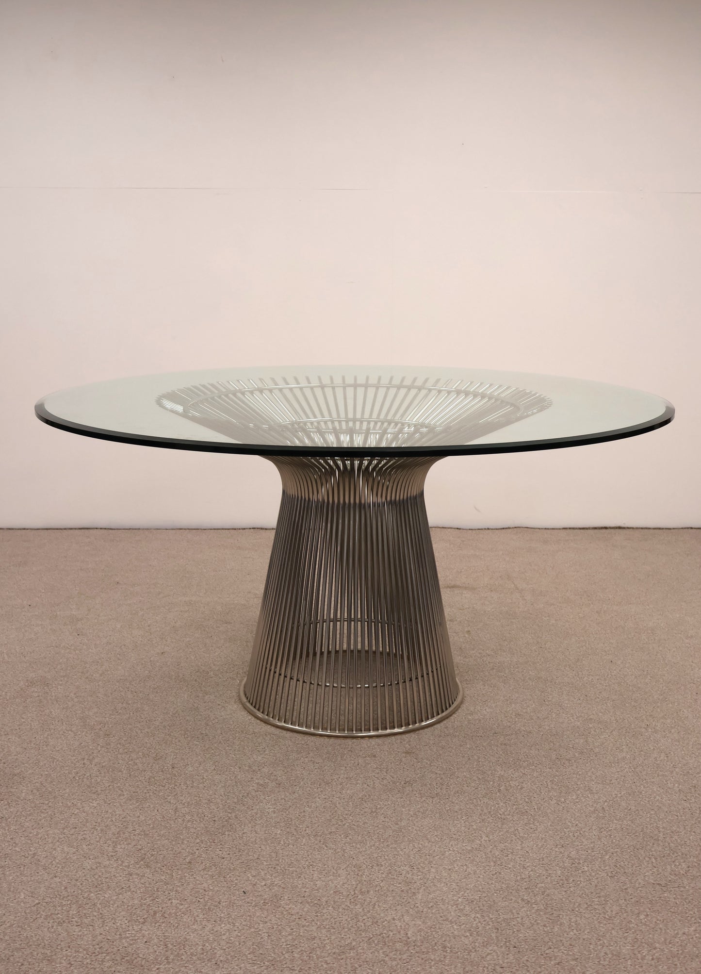 Circular Glass Table with Ornate Chrome base and Chairs