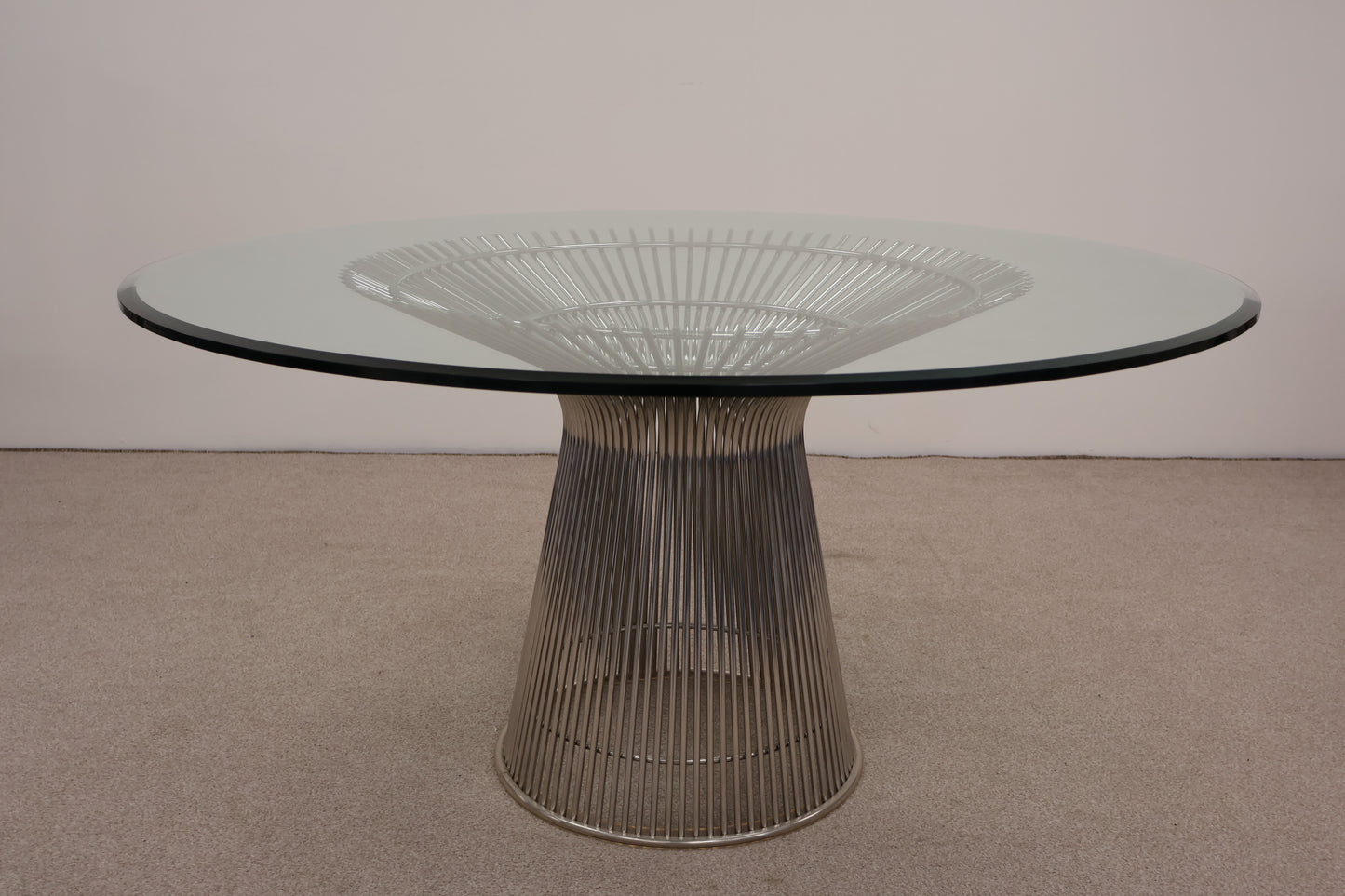 Circular Glass Table with Ornate Chrome base and Chairs