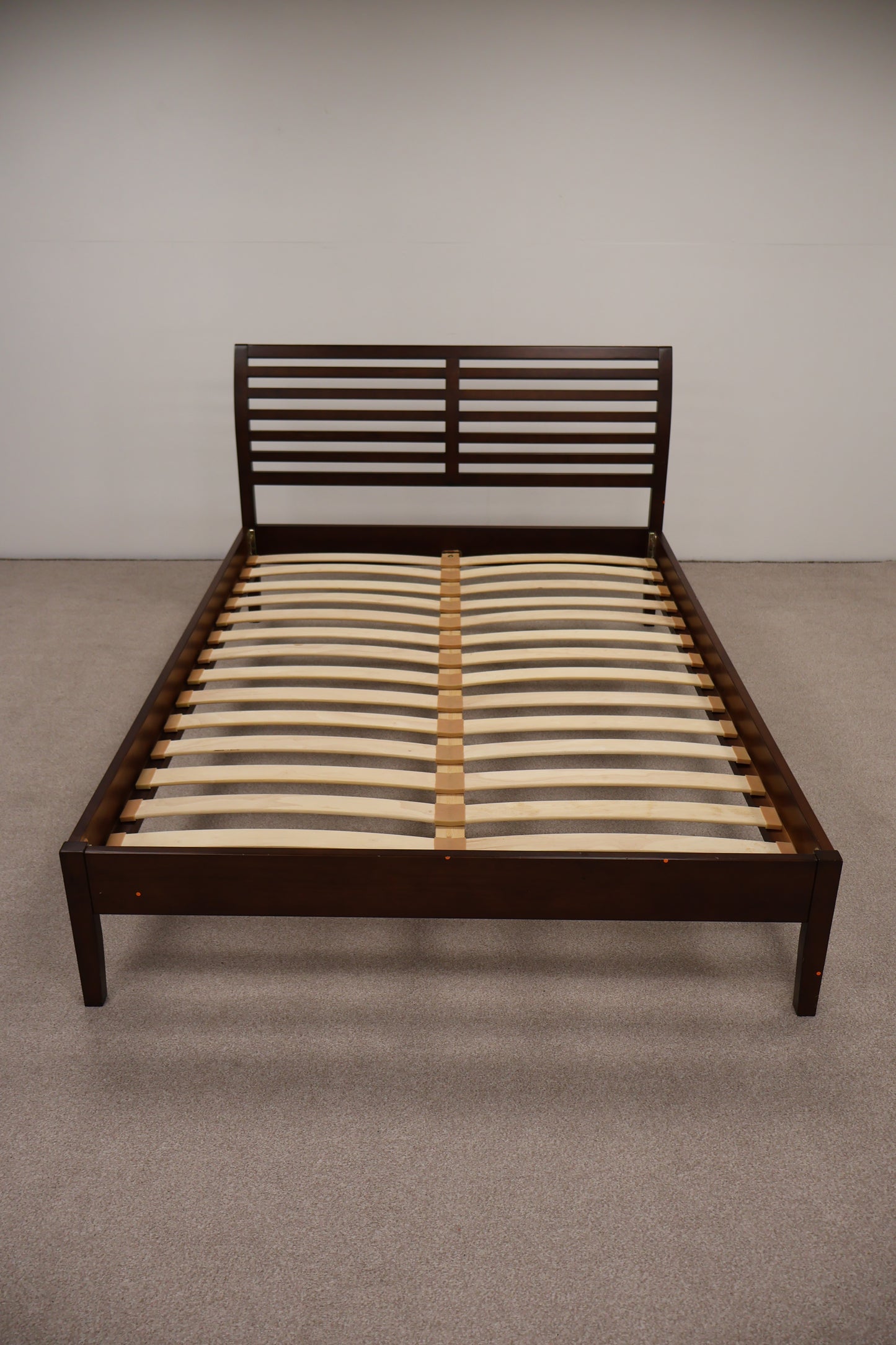 Dark Brown Wood Double Bed with Mattress