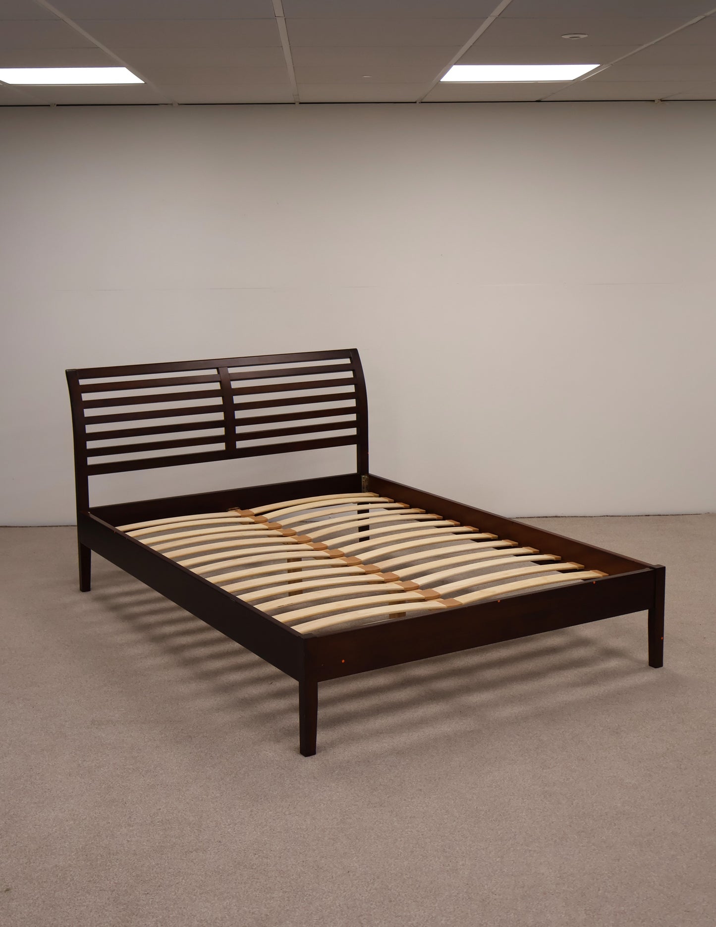 Dark Brown Wood Double Bed with Mattress