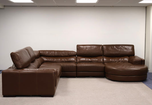 Brown Leather L-Shaped Corner Sofa