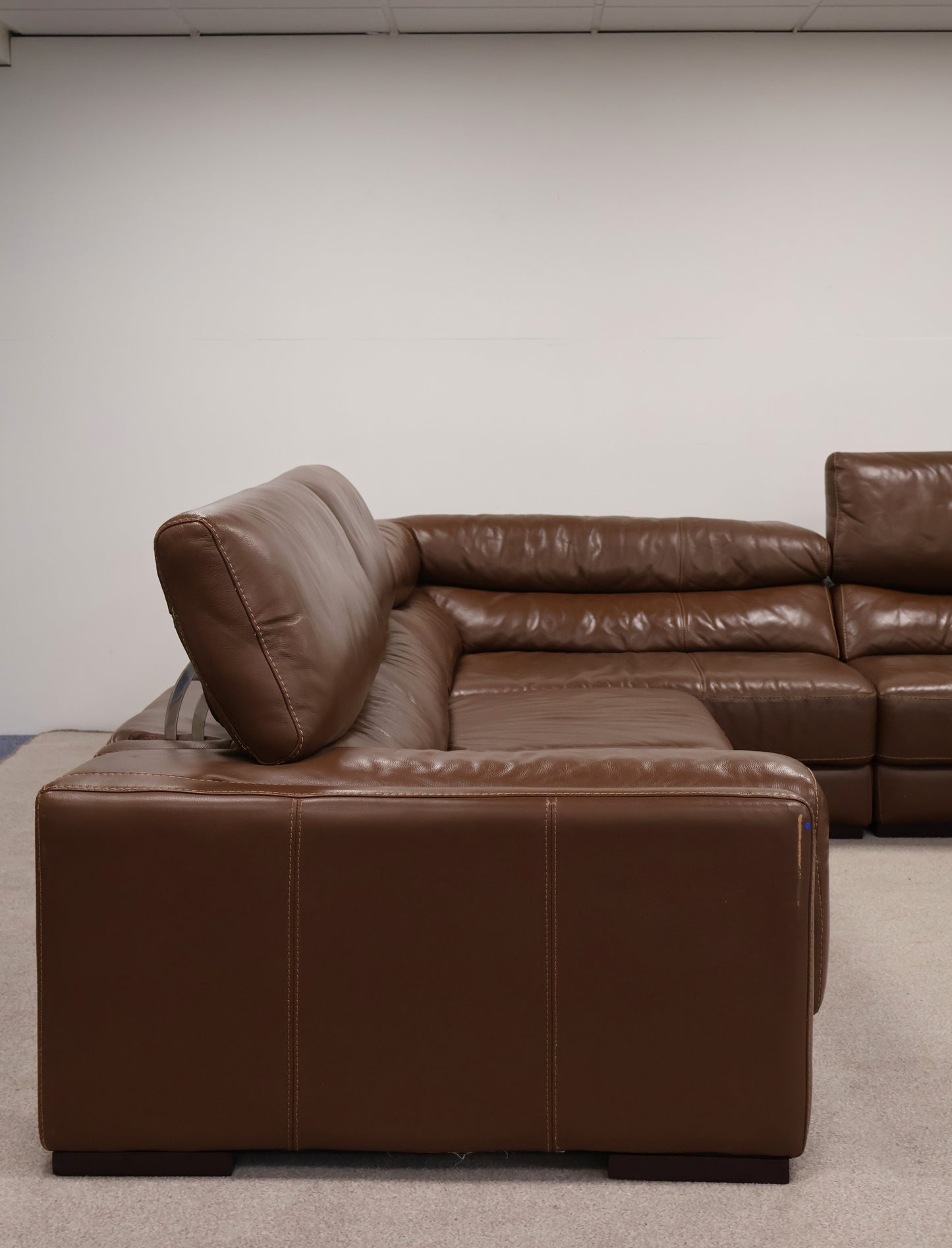 Brown Leather L-Shaped Corner Sofa