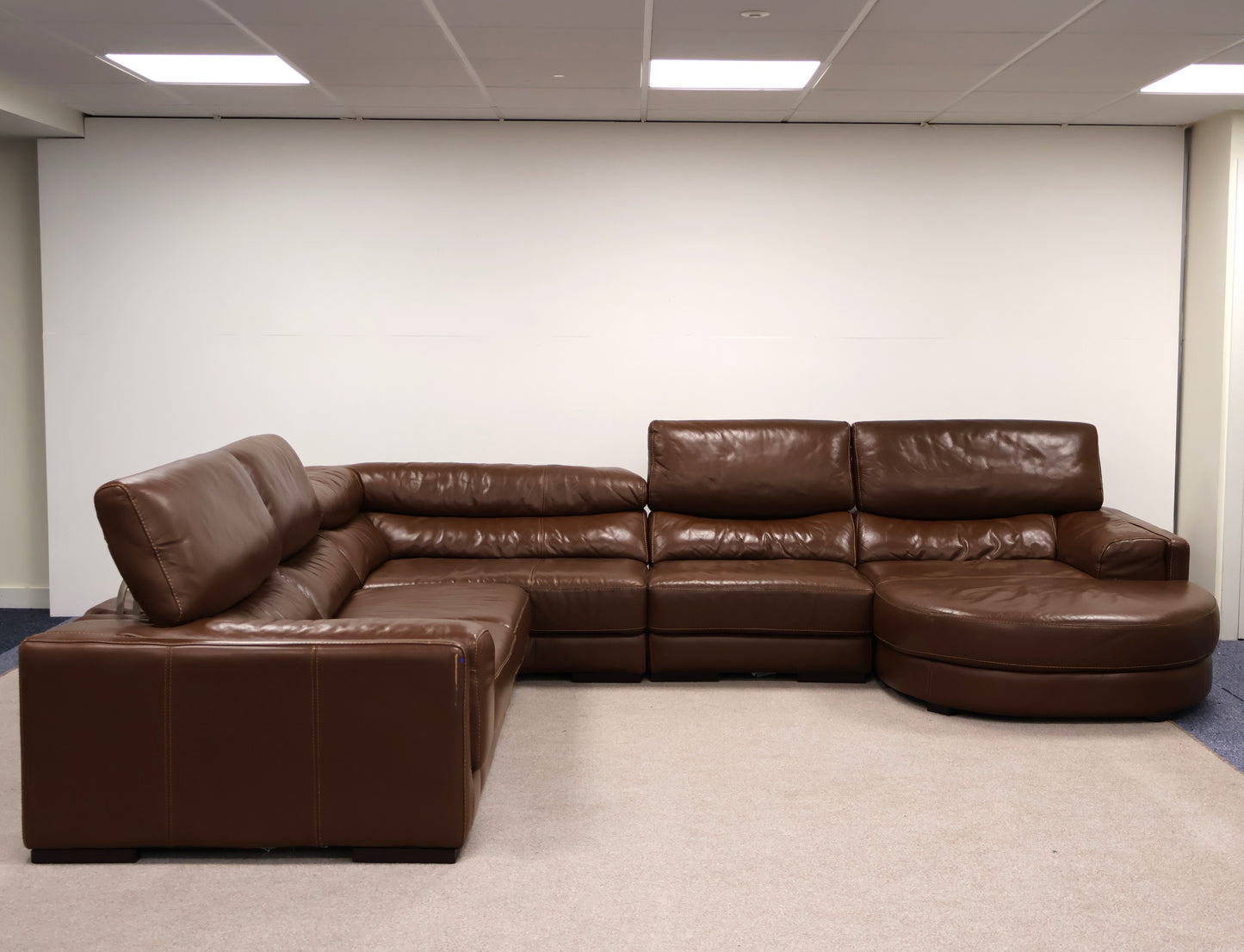 Brown Leather L-Shaped Corner Sofa