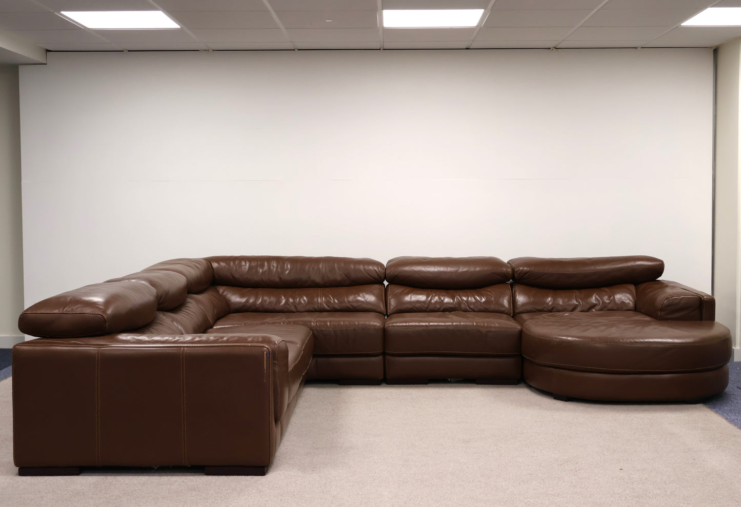 Brown Leather L-Shaped Corner Sofa