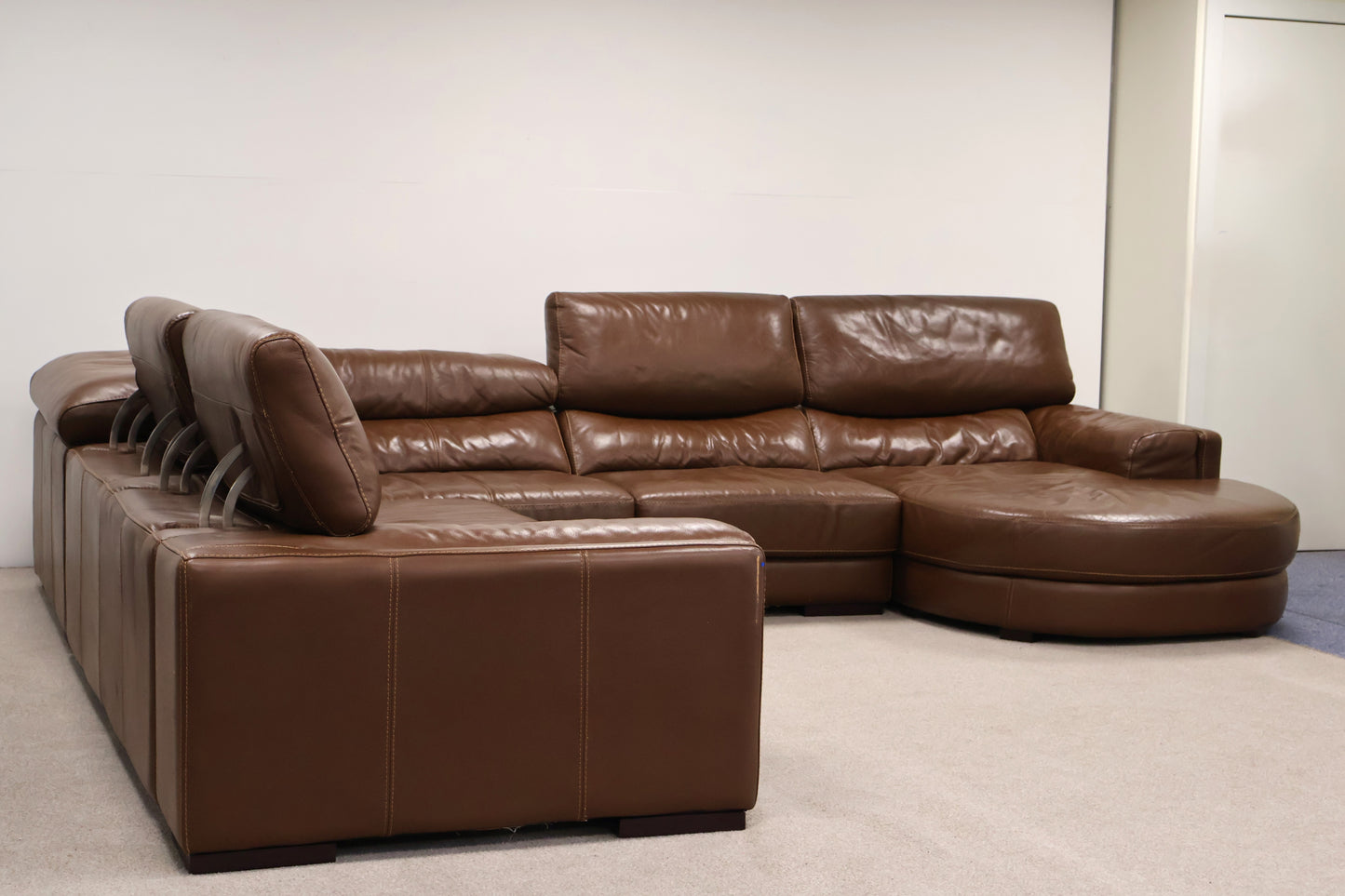 Brown Leather L-Shaped Corner Sofa