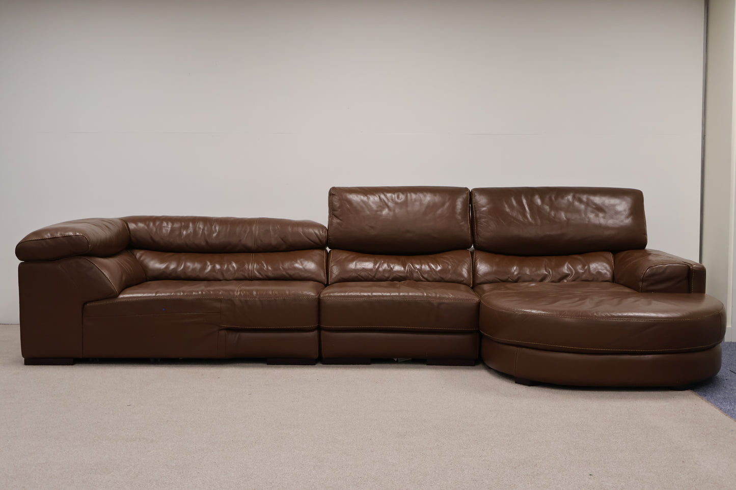 Brown Leather L-Shaped Corner Sofa