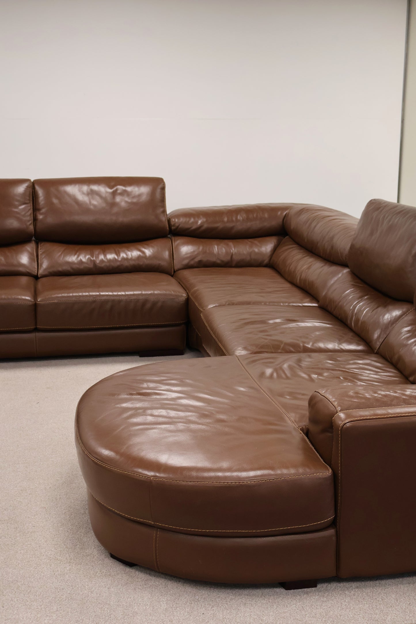 Brown Leather L-Shaped Corner Sofa