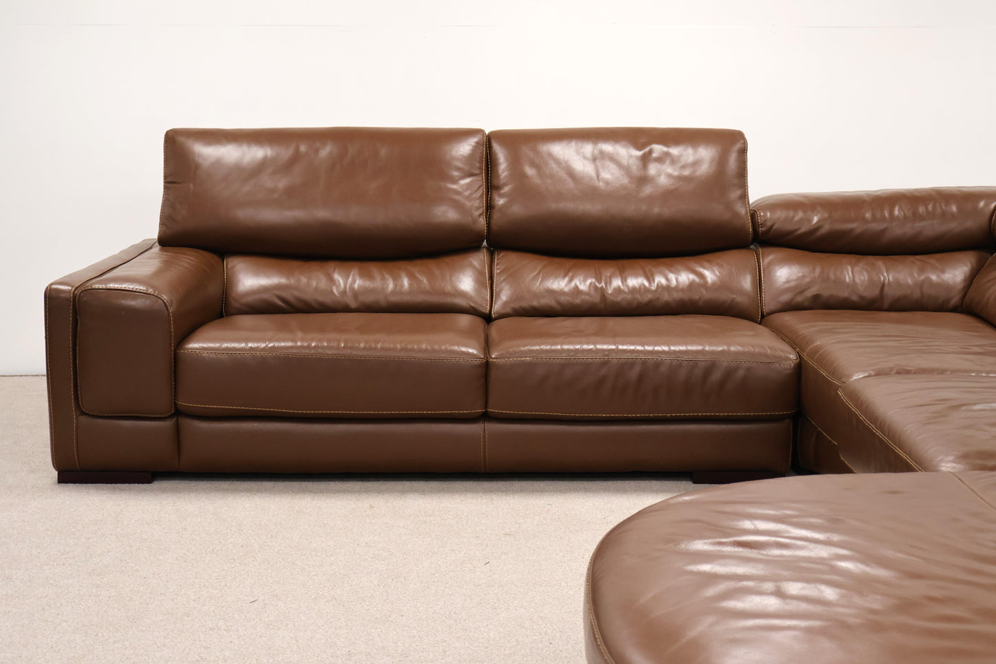 Brown Leather L-Shaped Corner Sofa