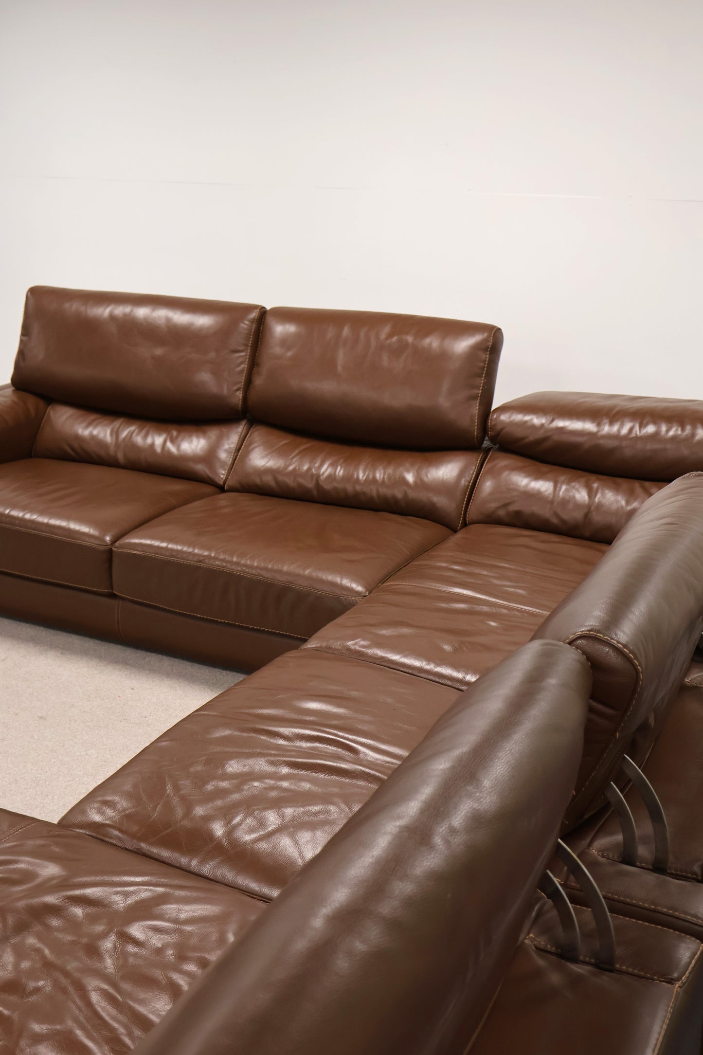 Brown Leather L-Shaped Corner Sofa