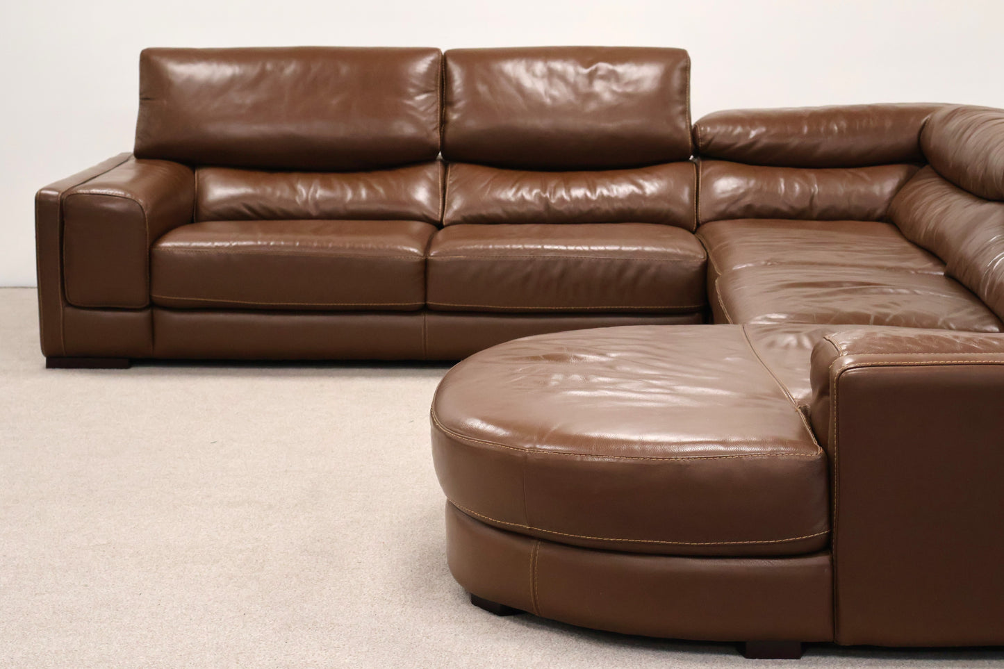 Brown Leather L-Shaped Corner Sofa