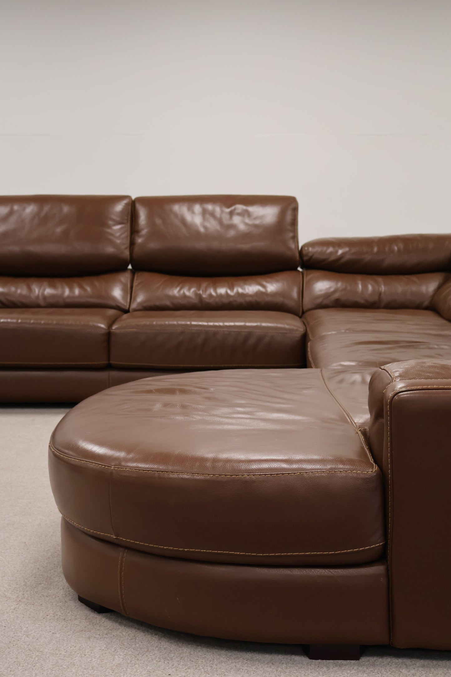 Brown Leather L-Shaped Corner Sofa