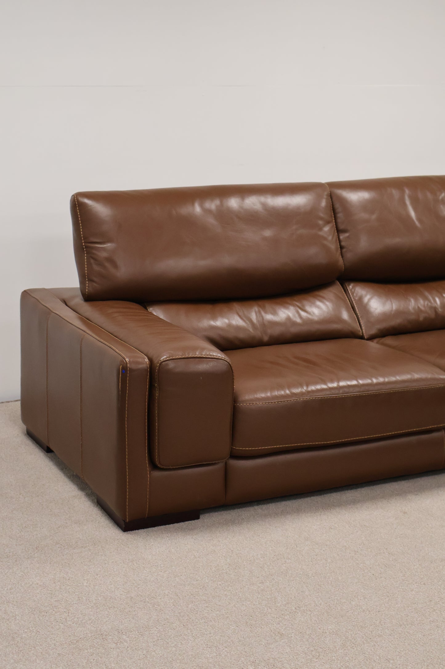 Brown Leather L-Shaped Corner Sofa