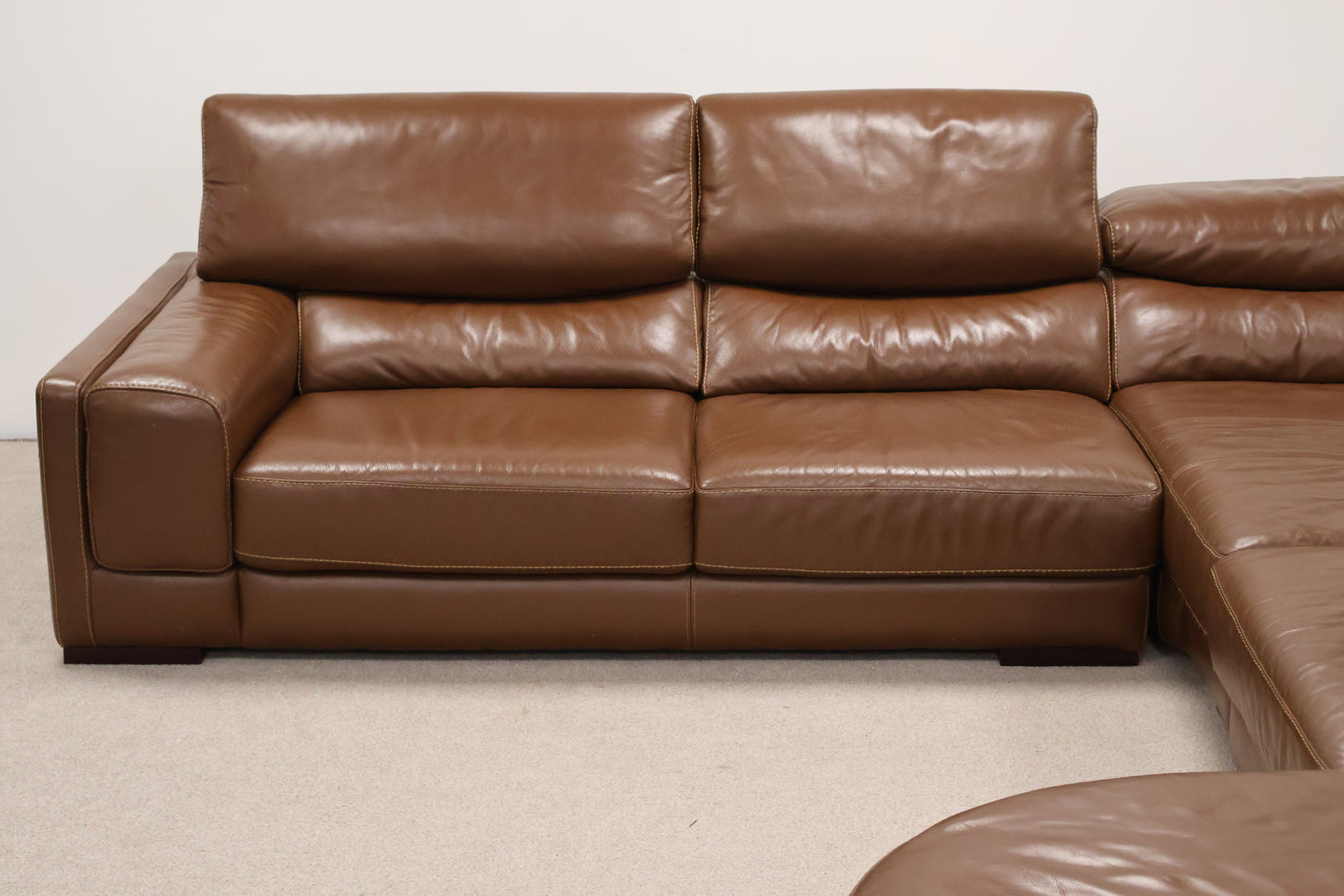 Brown Leather L-Shaped Corner Sofa