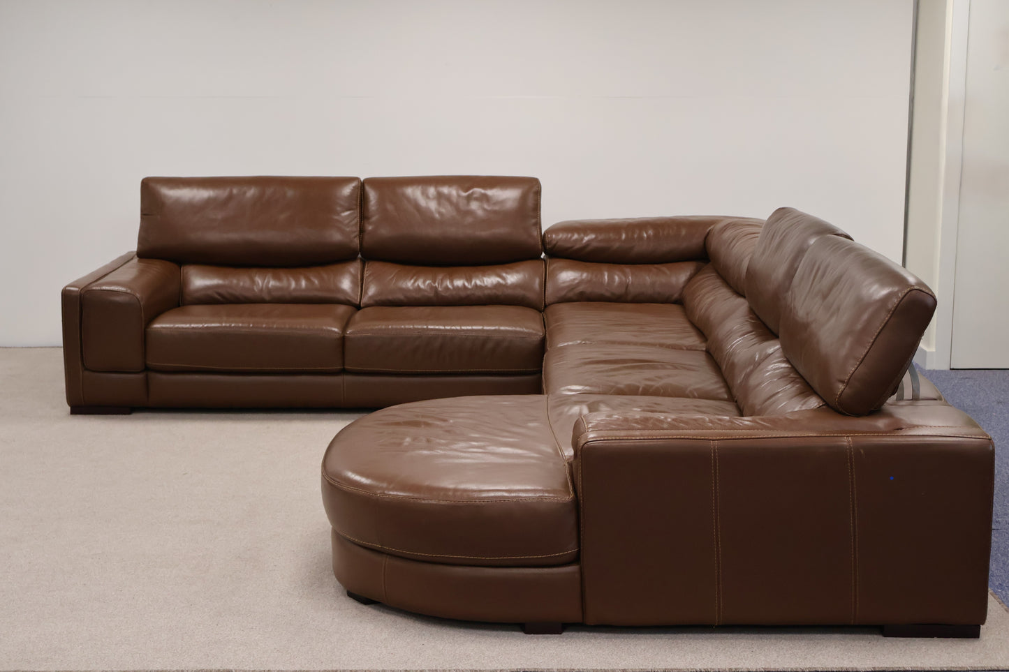 Brown Leather L-Shaped Corner Sofa