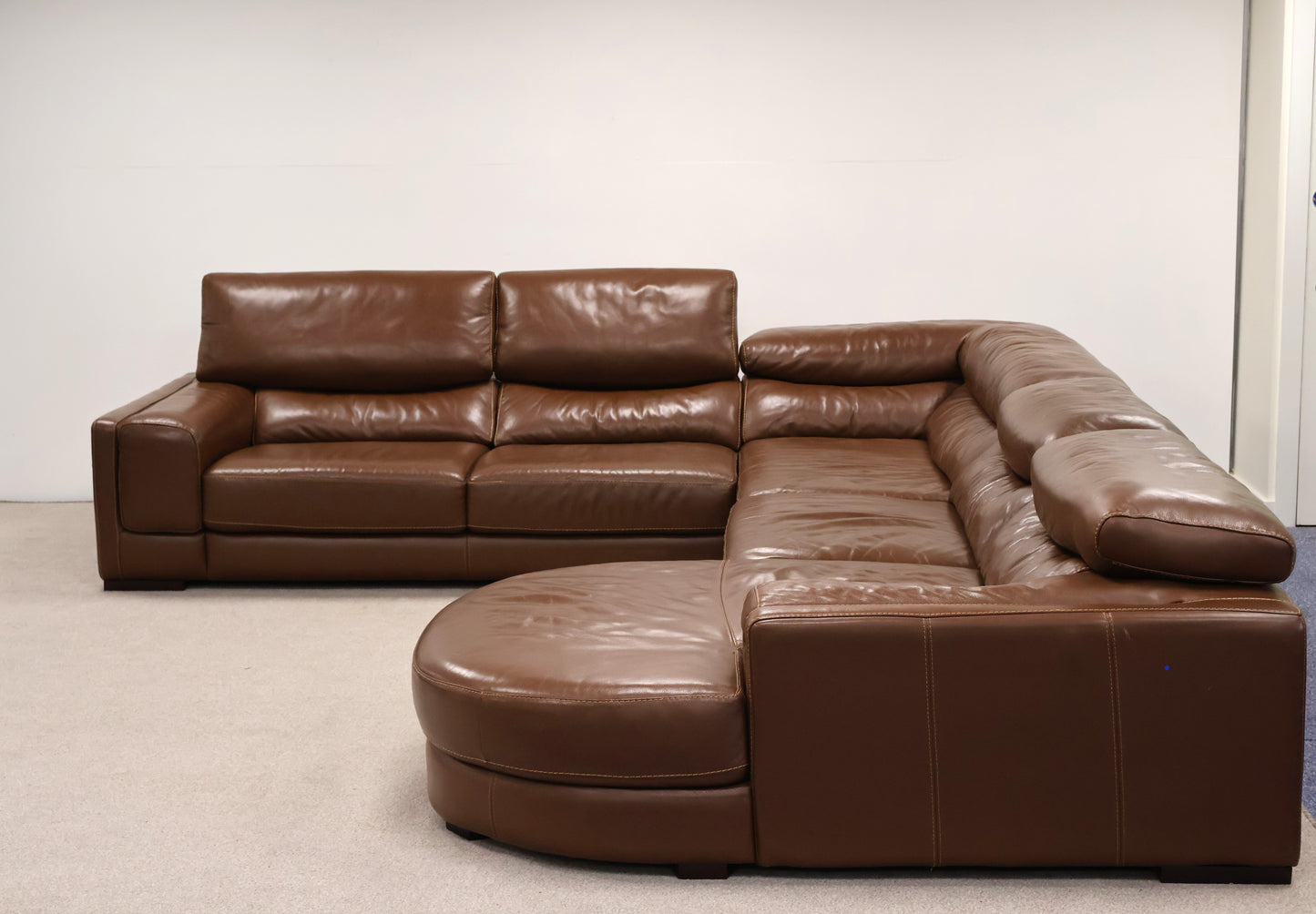 Brown Leather L-Shaped Corner Sofa