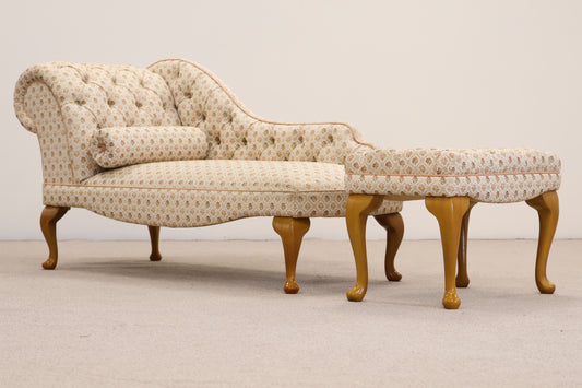Victorian Style Chaise Longue and Footstool