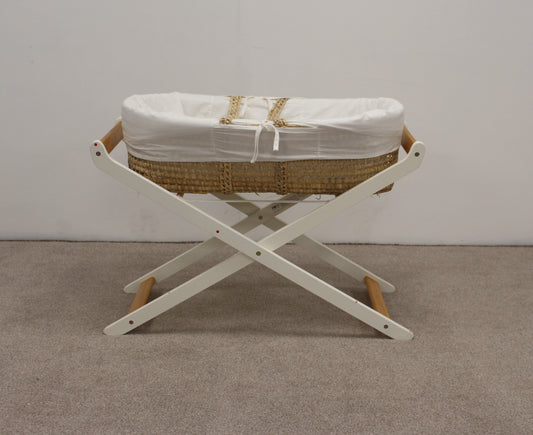 Moses Basket with White and Pine Frame