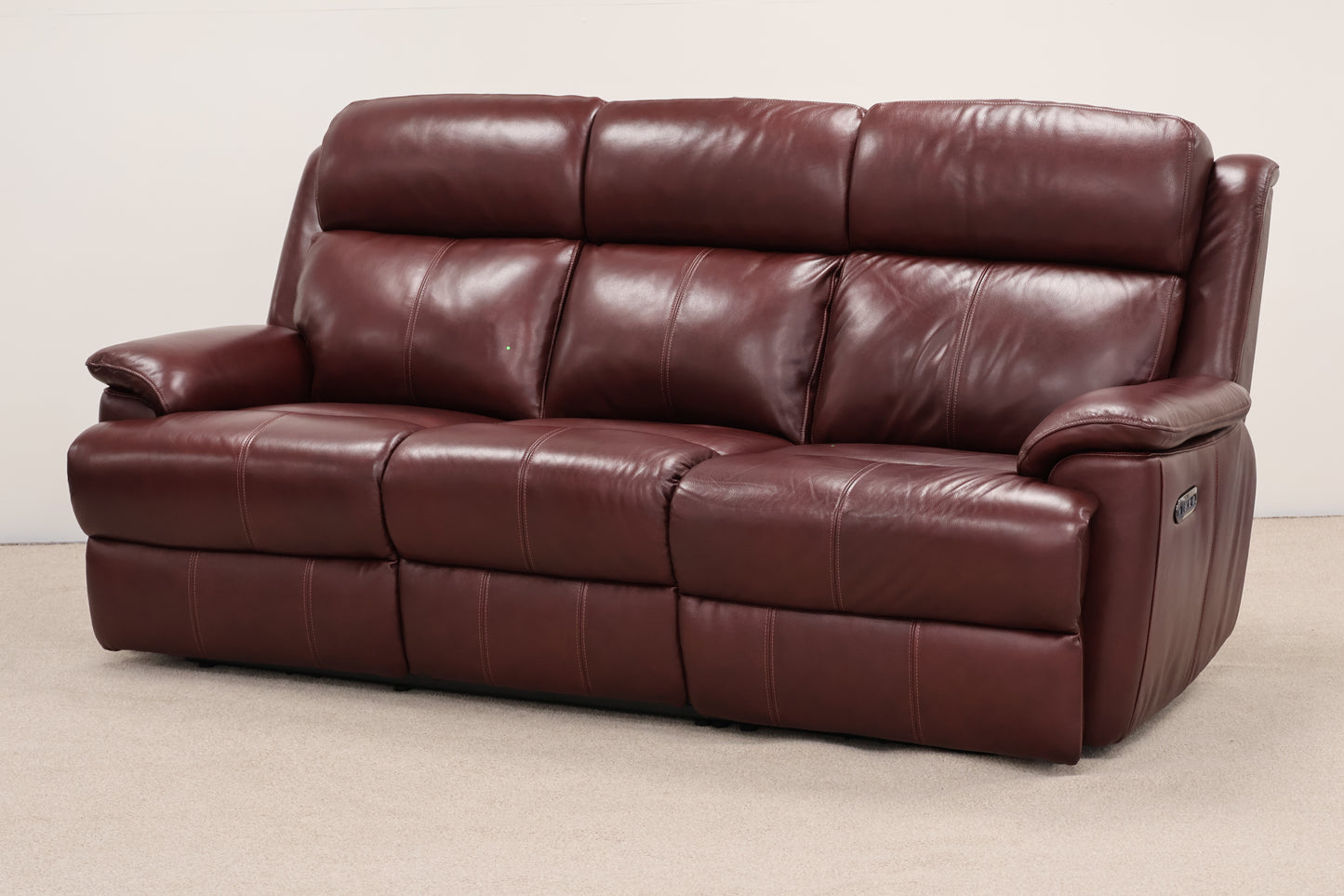Classic Burgundy Electric Recliner Sofa – USB Charging Points