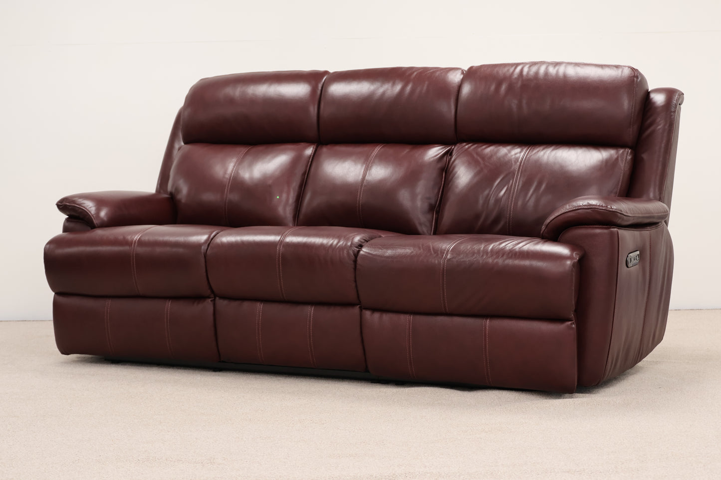 Classic Burgundy Electric Recliner Sofa – USB Charging Points