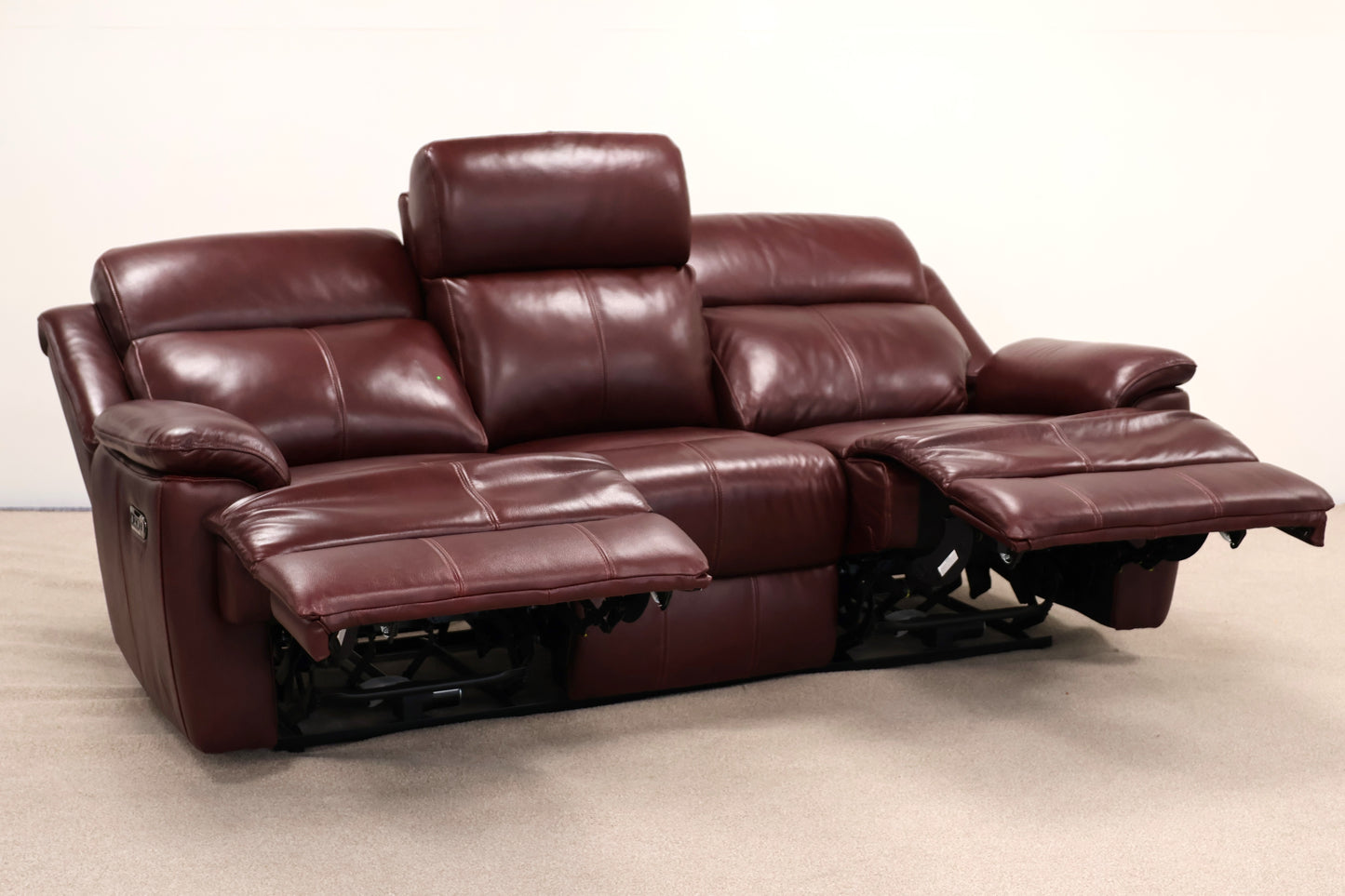 Classic Burgundy Electric Recliner Sofa – USB Charging Points