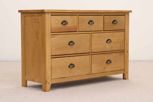 Solid Pine Chest of Drawers – Oak Effect, 7 Drawers