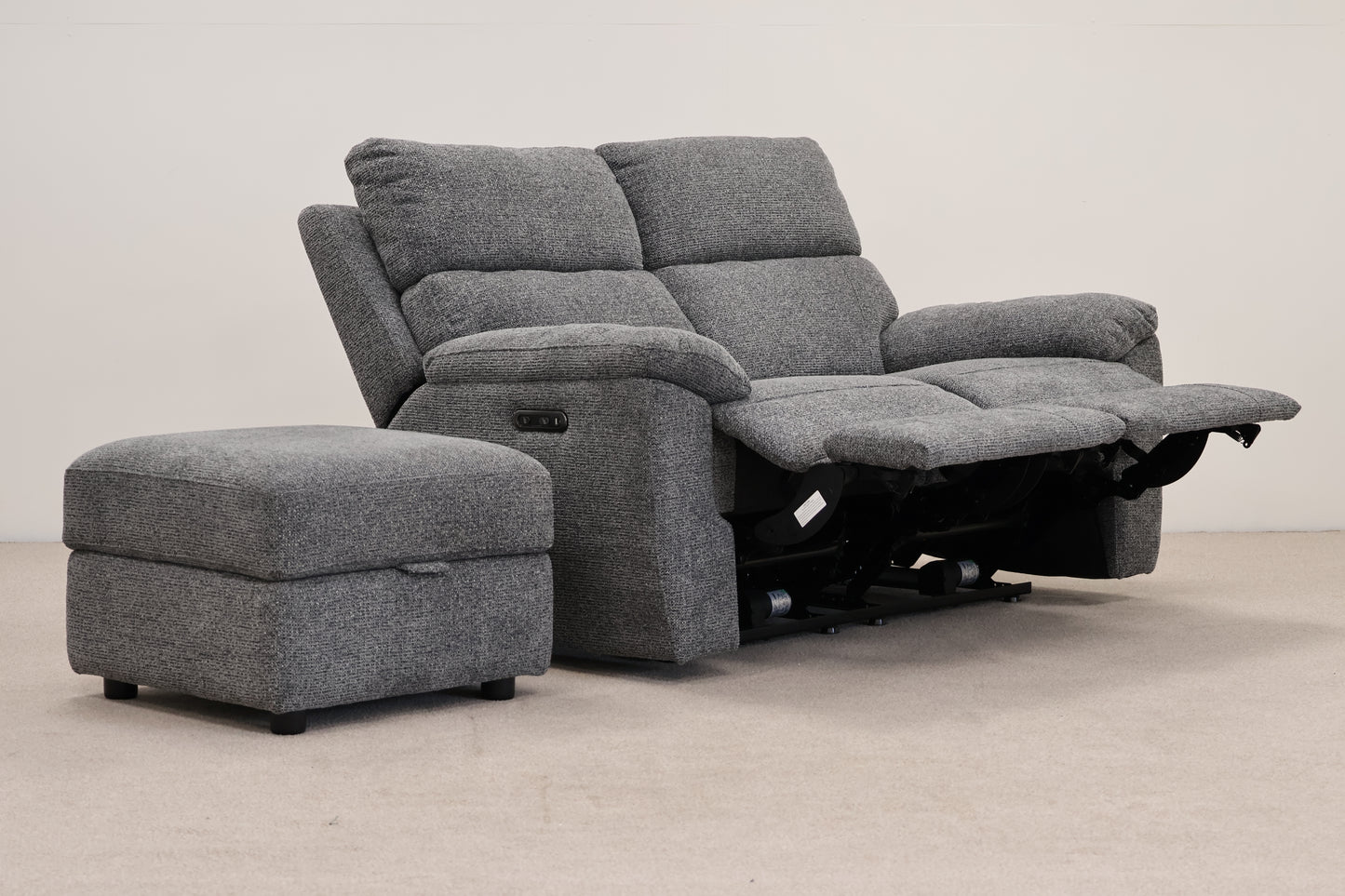 Grey Electric Recliner with Footstool