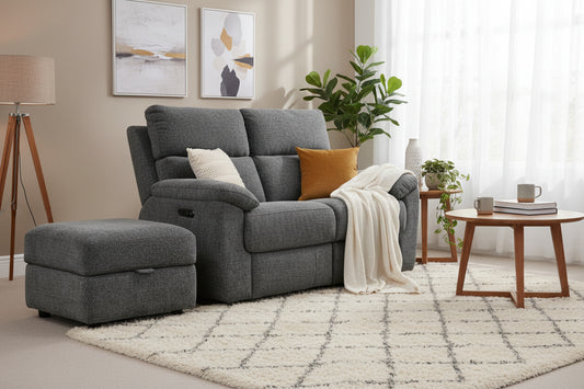 Grey Electric Recliner with Footstool