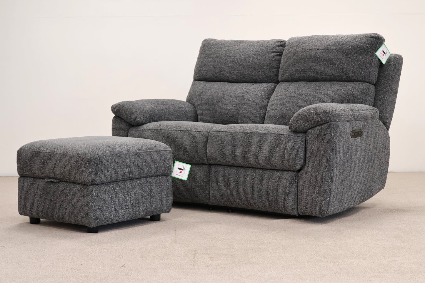 Grey Electric Recliner with Footstool