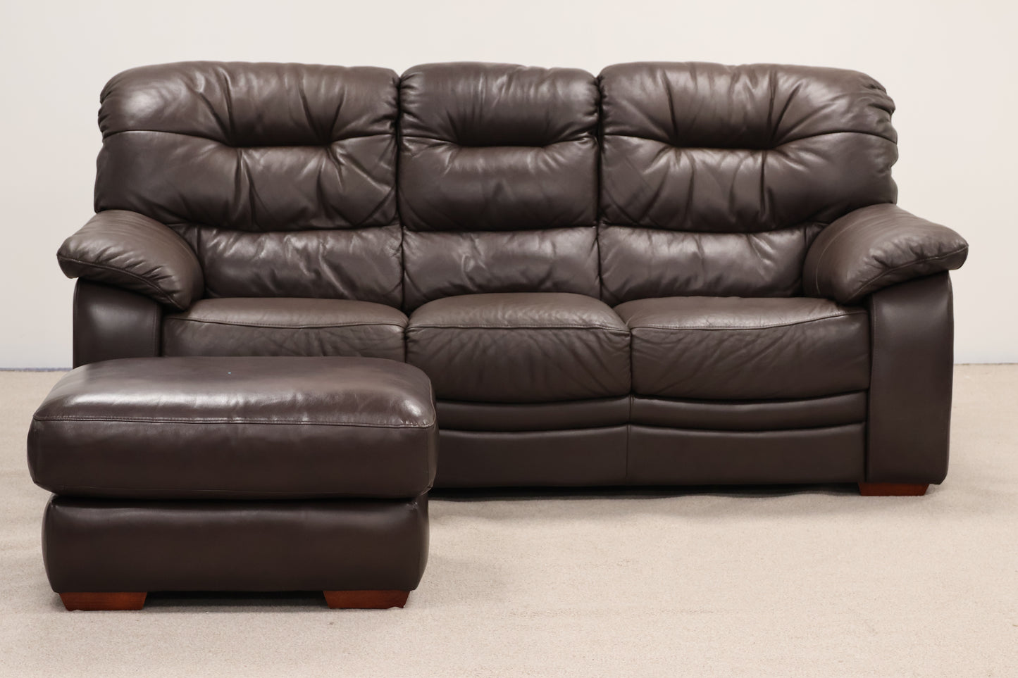 Dark Brown Faux Leather Sofa with Footstool