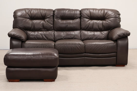 Dark Brown Faux Leather Sofa with Footstool