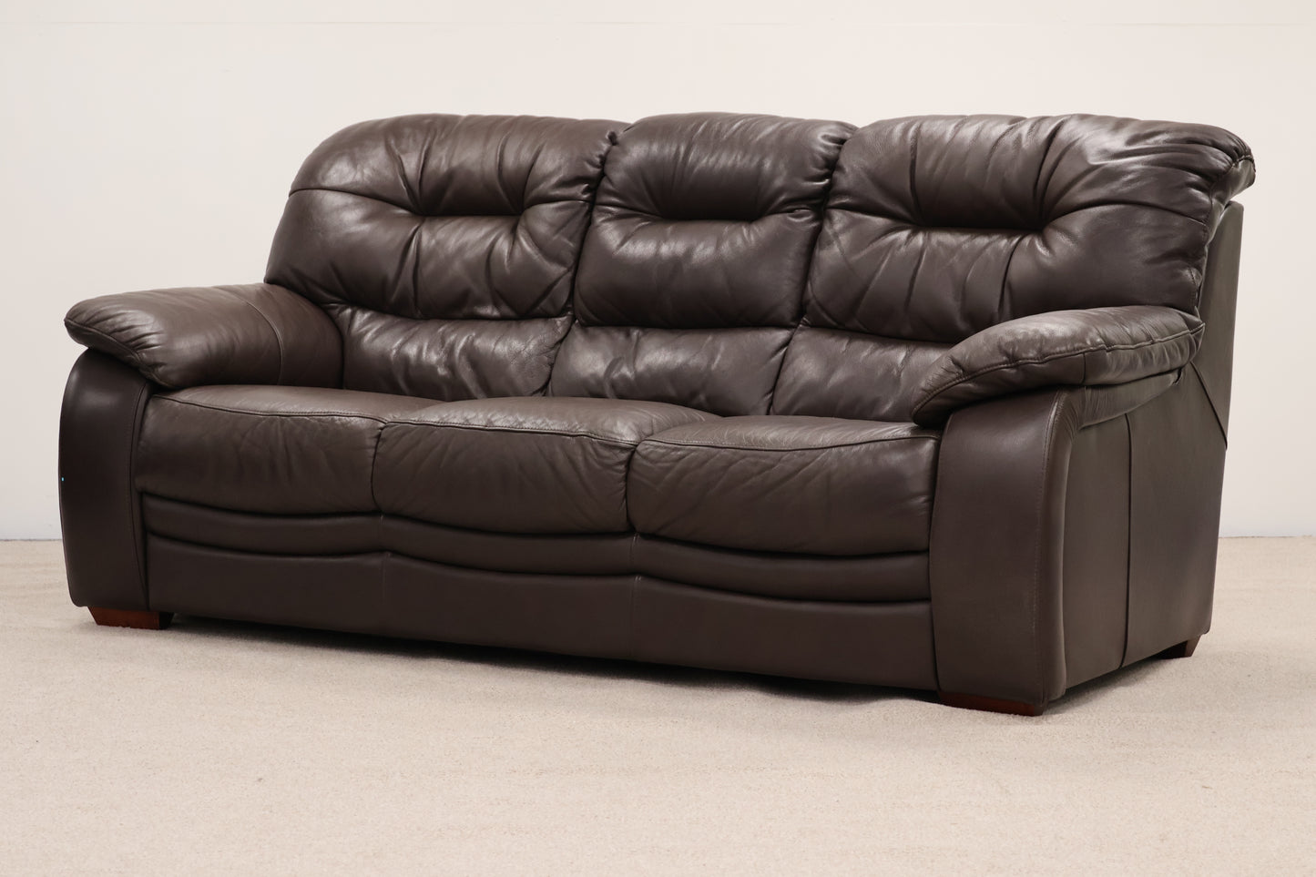 Dark Brown Faux Leather Sofa with Footstool