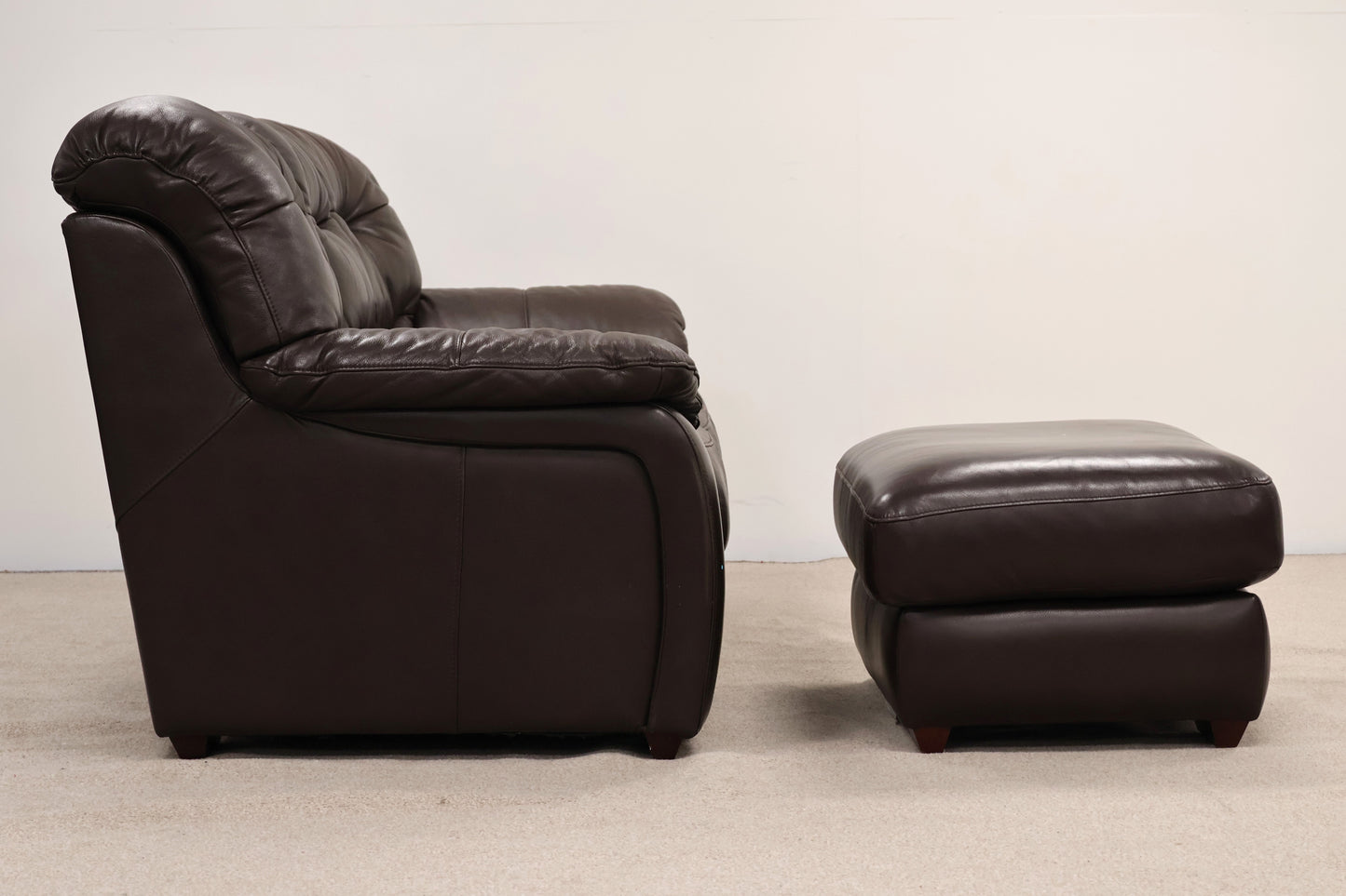 Dark Brown Faux Leather Sofa with Footstool