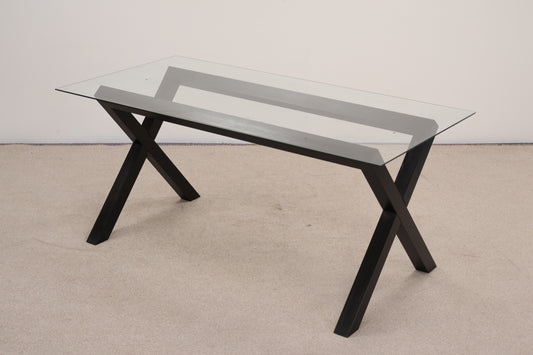 Glass Dining Table with Dark Wooden Base